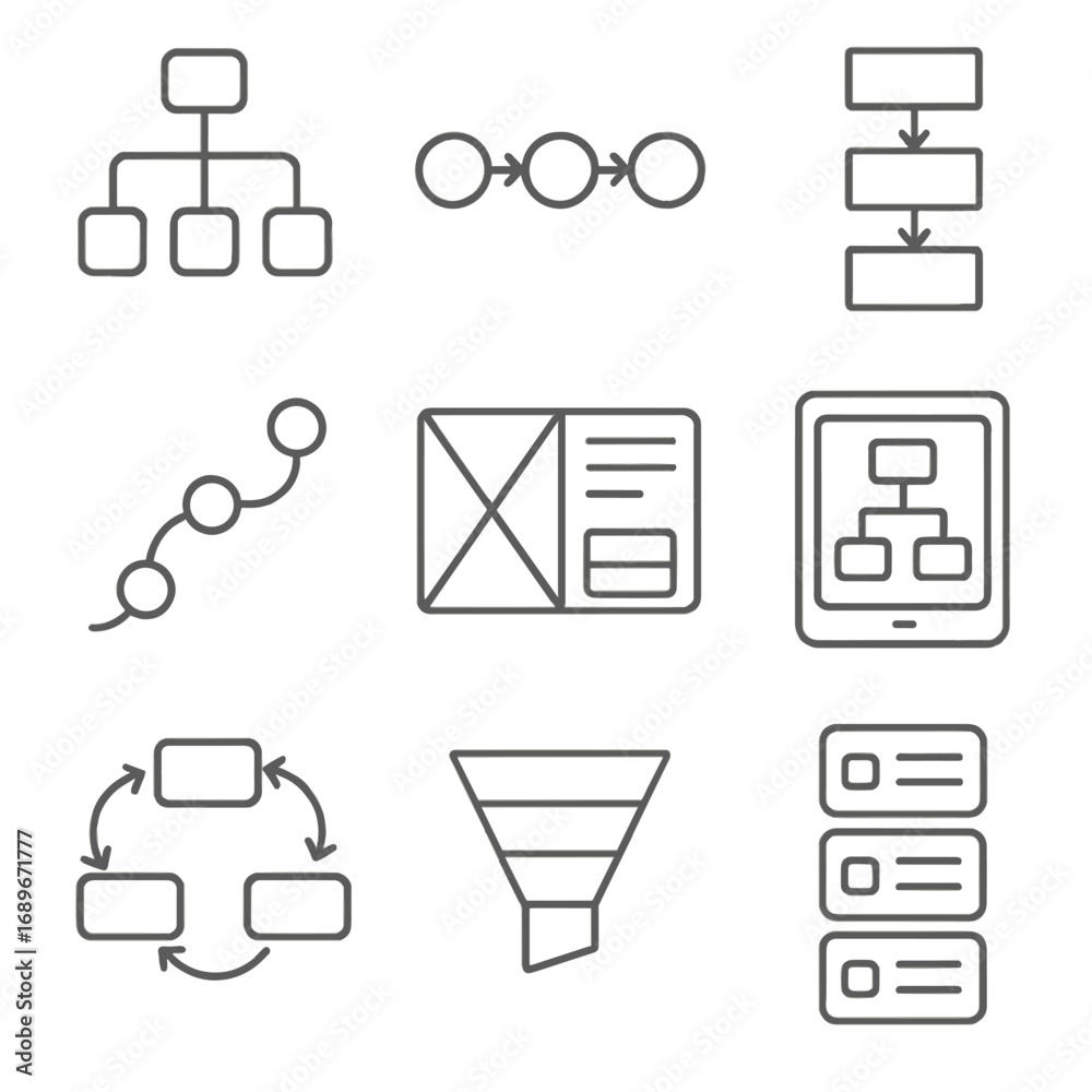 Stock-Vektorgrafik „Diagram Line Icons. Line style icons of planning ...