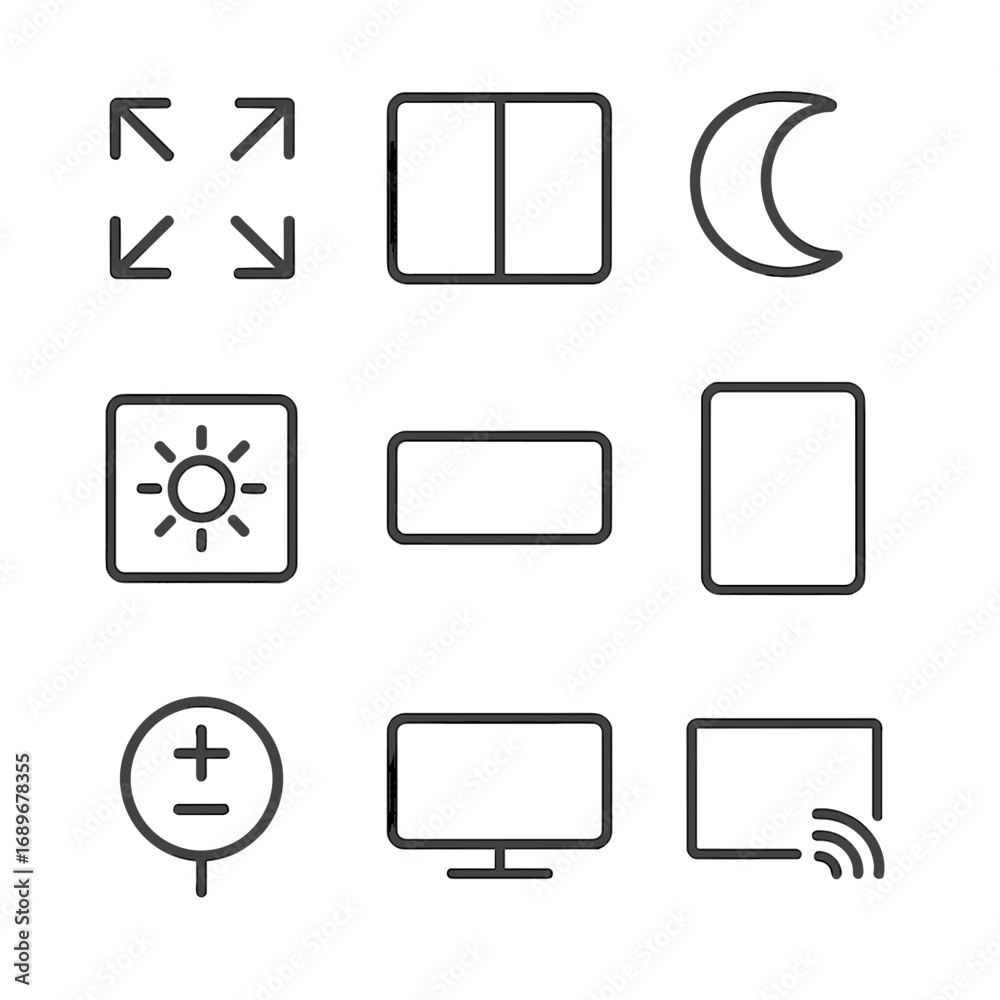 Screen Mode Icons. Line style icons of display and screen modes ...