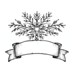 Wall Mural - Ribbon with snowflake art illustrated chandelier.