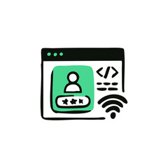 Hand-drawn web page with user profile, rating, and wifi connection