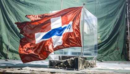 Swiss flag in transparent case, outdoor