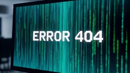 Digital Screen Displaying Error 404 Message With Red Accents Against Green Binary Code