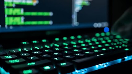 Modern Coding Environment with Hands on Keyboard in Dark Setting