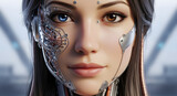 Surreal portrait of a beautiful female android with exposed cybernetics, a stunning example of AI-generated art