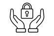 © Sanda - Hands holding a padlock. Security, safety, and protection concept. Data privacy and confidential information safeguard. Secure access symbol. Linear icon vector illustration.