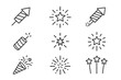 © Myung - Firework line icon set. Simple vector symbols for celebration, party, and holidays. Collection of isolated outline icons: rocket, firecracker, sparkler, popper, star burst. Editable stroke.