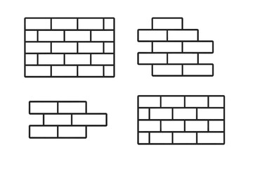 Brick wall line icon set. Simple brickwork outline symbol collection. Masonry and construction vector graphic. Building exterior pattern. Architecture block element design.