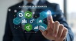 © Shayful Islam GFX - Allocation of resources and business strategy concept, business person touching virtual screen with icons, planning and management, efficiency