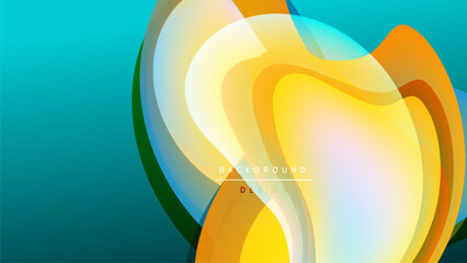 Wall Mural - Abstract flowing shapes, vibrant colors blend. Yellow, orange, turquoise dominate dark background. Modern design element.