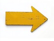 © kik - worn yellow painted metal arrow pointing right on white background with visible scratches and weathered texture