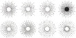 © agungwi - A collection of eight hand-drawn sunburst design elements with radial lines on a white background.
