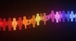 © Babar - A vibrant and colorful chain of human figures, representing unity and diversity, illuminated against a dark background.