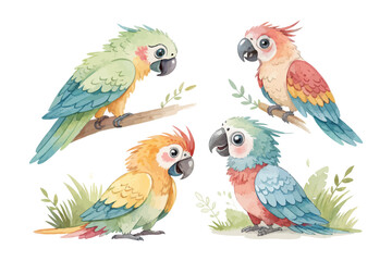Naklejka na meble set of cute Watercolor exotic parrot birds