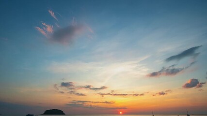 Wall Mural - time lapse colorful reflection of stunning sunset.
beautiful scene with the sun painting the sky above waves 
breaking gently on a sandy
Gradient sweet color. abstract nature background.