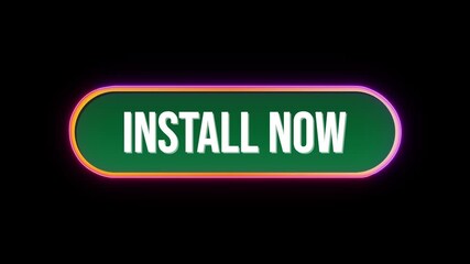 Wall Mural - Install Now, Button Click Animation with Computer Mouse Cursor and Luxury Neon Glow Colorful Border on Black Background