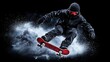 © Patipat - Snowboarder Performing an Aerial Trick Against Black Background