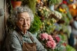 © photolas - Elderly Woman Tenderly Caring for Vibrant Flowers in a Sunlit Garden Setting