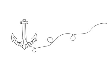 Anchor Continuous Line Art Vector  Minimalist Nautical Symbol Design.