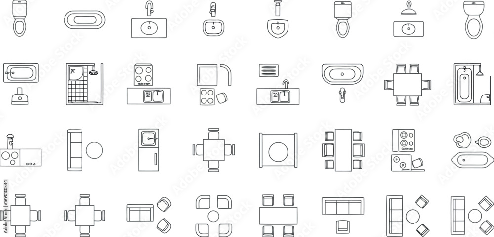 Vector vector art of various architectural icons and furniture elements ...