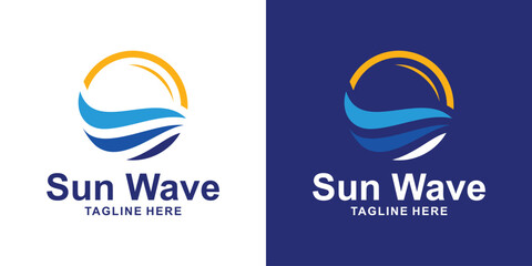 logo sun and wave,holiday,sea,land,design modern and elegant.