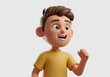 © Rifki Fachrudin - 3D cartoon boy with brown hair smiling in a yellow shirt right fist pumped up