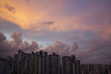 Wall Mural - It's a beautiful sunset and apartment scenery.