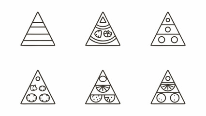 Wall Mural - Six triangle diagrams with different fillings and line styles arranged in a two by three grid format