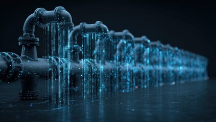 Industrial pipes with digital data flowing
