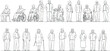 © SampaRani - Vector vector art of collection of line drawing figures of people and people in wheelchairs transparent background