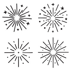 firework linear sun icons, circular fireworks starburst explosion with sparkles. Vibrant festive decoration, 
celebration design vector