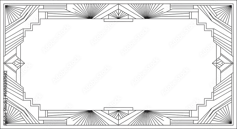 Elegant Art Deco border design with geometric patterns and sunburst ...