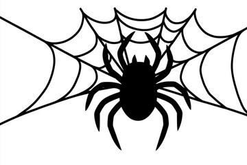 illustration of black spider and web silhouette isolated on white background,Halloween spider web and spiders isolated on white background