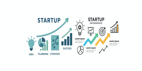 Print  Vector Infographic Template of Startup Business Growth with Arrows and Charts – Clean Modern Layout on White Background