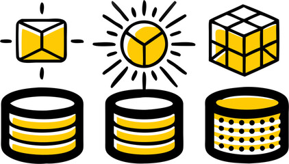 Innovation process cube sun light bulb idea technology development system integration data management database solution efficiency