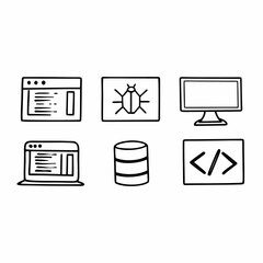 Hand drawn software development icons representing programming and debugging