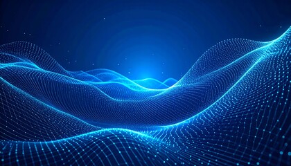 Abstract blue wave pattern with glowing dots and light