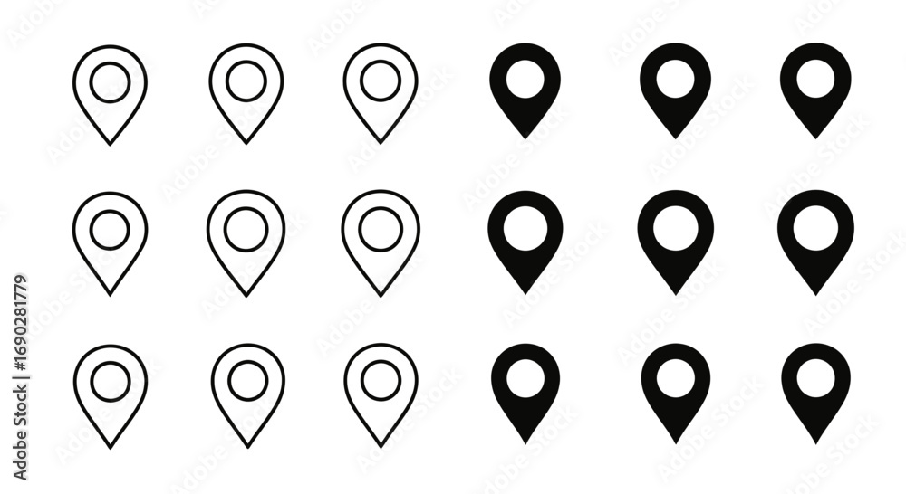 Modern location pin set for maps and navigation apps with point symbols ...