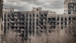 ruined street and destroyed houses in Kiev war in Ukraine
