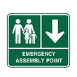 © qawi - Find safety in an emergency at the assembly point location with family protection and direction arrow sign
