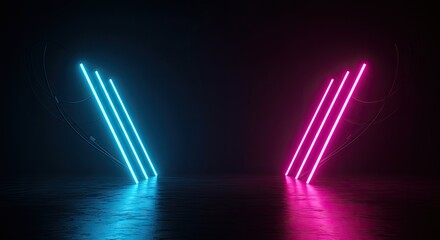 Wall Mural - Neon Light Abstract: Blue and Pink Illuminated Lines on Dark Background