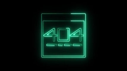 404 Error Icon Animation with Glowing Lines on Black Background