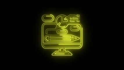 Web Design Icon Animation with Glowing Lines on Black Background