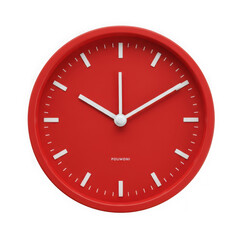 Red round analog clock isolated on transparent background