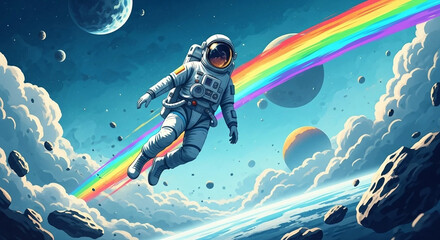 Wall Mural - An astronaut in outer space illustration template design.