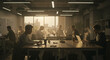 © mfahryf - Sunlit Office Workspace With Team Members Working On Laptops And Coffee