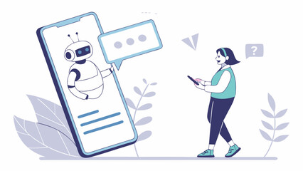 Smartphone App Interface with Chatbot and User.