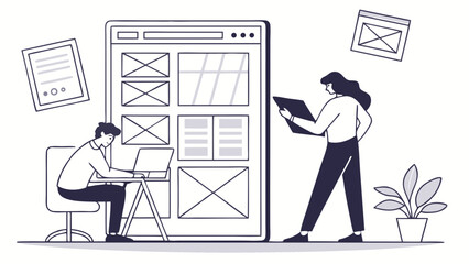 Wall Mural - Teamwork on Website Design Project UI UX Development Webpage Mockup Illustration.