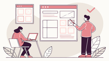 Website Design Team Collaboration UX UI Planning and Development Concept Illustration.
