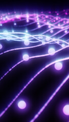Wall Mural - glowing neon purple and blue light waves with dots forming a futuristic abstract digital background