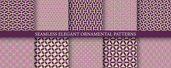 Wall Mural - Collection of vintage seamless geometric color patterns - elegant design. Ornamental repeatable luxury classic backgrounds. Grid strict textures - unusual prints